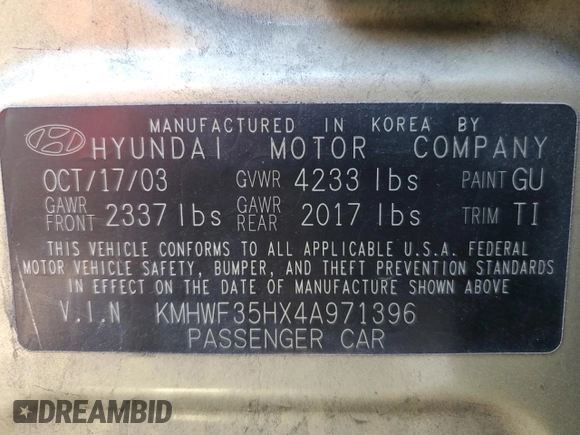2004 Hyundai Sonata GLS with VIN KMHWF35HX4A971396, listed as a Copart auction lot 75762914 with 280,608 mi miles and Salvage Title. Bid and sale history available at carsss.com. Image 12.