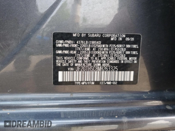 2021 Subaru Crosstrek Special Sports с VIN JF2GTHSC8MH263325, выставлен на аукционе Copart как лот 58989005 с пробегом 74 666 миль миль и На запчасти • Non repairable. История ставок и продаж доступна на DreamBid. Изображение 13.