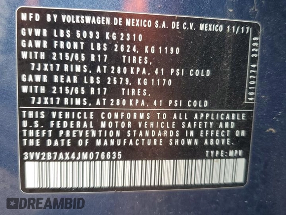 2018 Volkswagen Tiguan SEL z VIN 3VV2B7AX4JM076635, wystawiony jako Copart lot #54713815 z przebiegiem 162 692 mil mil oraz Szkoda całkowita • Salvage title. Historia ofert i sprzedaży dostępna na DreamBid. Obrazek 12.