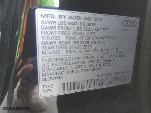 2021 Audi RS Q8 with VIN WU1ARBF15MD014208, listed as a Copart auction lot 74697044 with NaN miles and Clean Title. Bid and sale history available at carsss.com. Image 13.