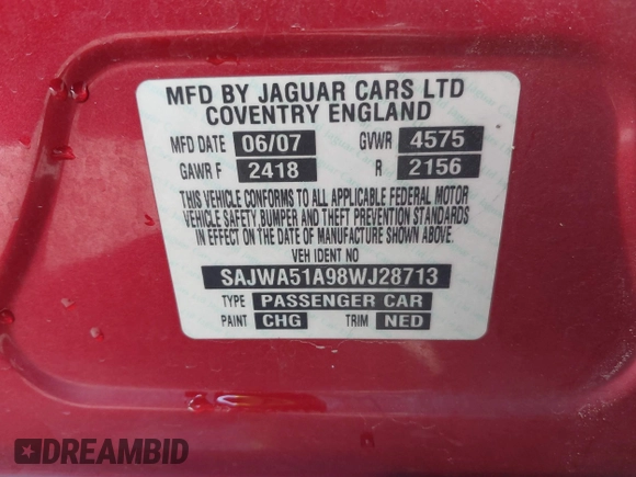 2008 Jaguar X-Type with VIN SAJWA51A98WJ28713, listed as a IAAI auction lot 41518334 with 123,748 mi miles and . Bid and sale history available at DreamBid. Image 9.