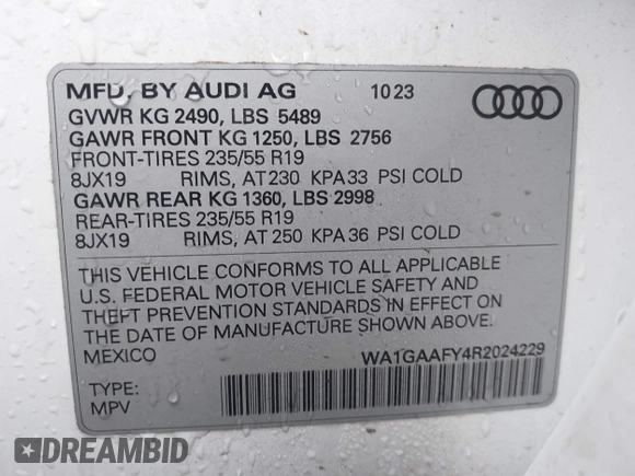 2024 Audi Q5 S line Premium z VIN WA1GAAFY4R2024229, wystawiony jako IAAI lot #40549244 z przebiegiem 7 641 mil mil oraz . Historia ofert i sprzedaży dostępna na DreamBid. Obrazek 9.
