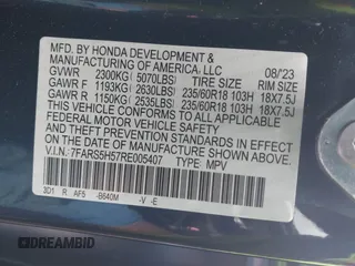 2024 Honda CR-V Sport with VIN 7FARS5H57RE005407, listed as a IAAI auction lot 41860162 with 21,113 mi miles and . Bid and sale history available at carsss.com. Image 9.