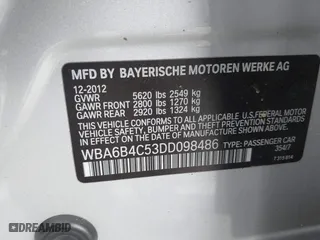 2013 BMW 6 Series 650i xDrive with VIN WBA6B4C53DD098486, listed as a IAAI auction lot 42038491 with 97,771 mi miles. Bid and sale history available at carsss.com. Image 9.