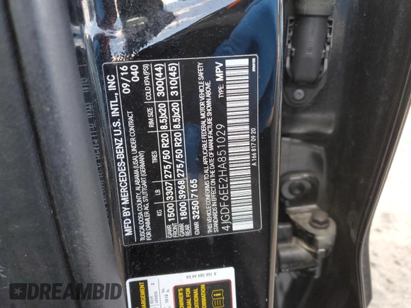 2017 Mercedes-Benz GLS with VIN 4JGDF6EE2HA851029, listed as a Copart auction lot 44181923 with 105,825 mi miles. Bid and sale history available at carsss.com. Image 13.