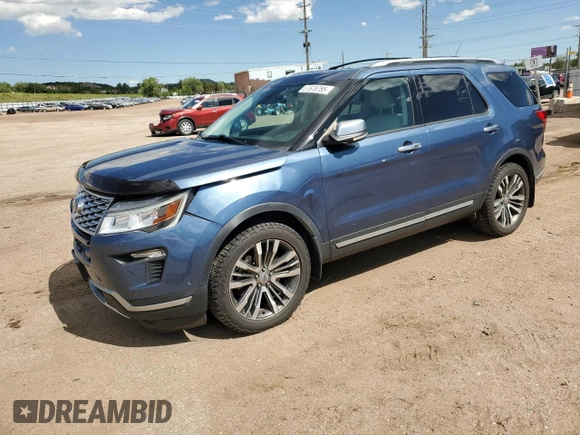 2018 Ford Explorer Platinum with VIN 1FM5K8HT8JGB08741, listed as a Copart auction lot 57678785 with 81,335 mi miles and Salvage title. Bid and sale history available at DreamBid. Image 1.