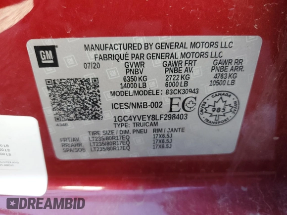 2020 Chevrolet Silverado 3500HD High Country z VIN 1GC4YVEY8LF298403, wystawiony jako Copart lot #55277085 z przebiegiem 103 960 mil mil oraz Szkoda całkowita • Salvage title. Historia ofert i sprzedaży dostępna na DreamBid. Obrazek 12.