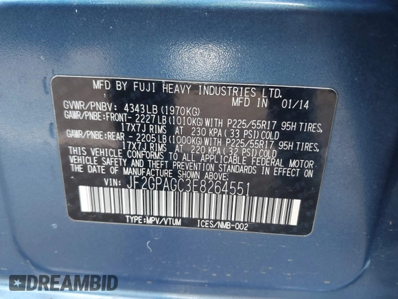 2014 Subaru Crosstrek Limited with VIN JF2GPAGC3E8264551, listed as a IAAI auction lot 41664900 with 126,738 mi miles and . Bid and sale history available at DreamBid. Image 9.