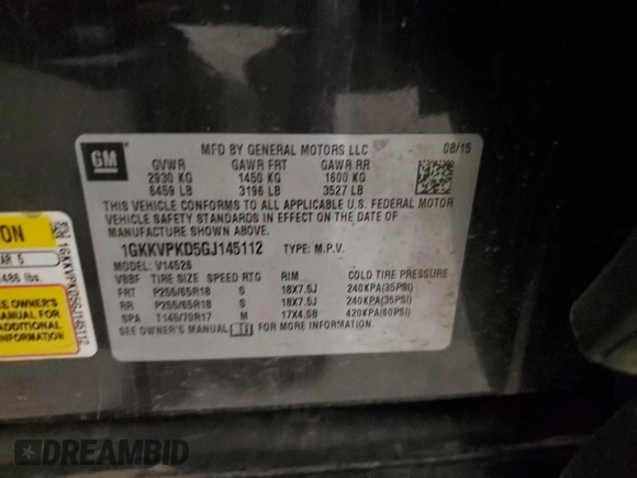 2016 GMC Acadia SLE z VIN 1GKKVPKD5GJ145112, wystawiony jako Copart lot #56330875 z przebiegiem 154 585 mil mil oraz Szkoda całkowita • Salvage title. Historia ofert i sprzedaży dostępna na DreamBid. Obrazek 13.