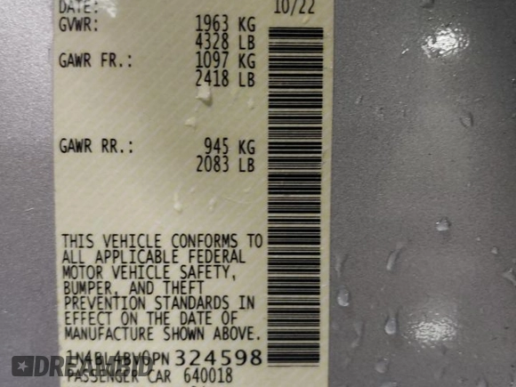 2023 Nissan Altima S with VIN 1N4BL4BV0PN324598, listed as a Copart auction lot 51869385 with 60,700 mi miles and Salvage Title. Bid and sale history available at DreamBid. Image 12.