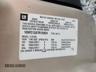 2007 Chevrolet Tahoe LT with VIN 1GNFC13J87R126924, listed as a Copart auction lot 54045695 with Not provided miles and Salvage title. Bid and sale history available at DreamBid. Image 14.