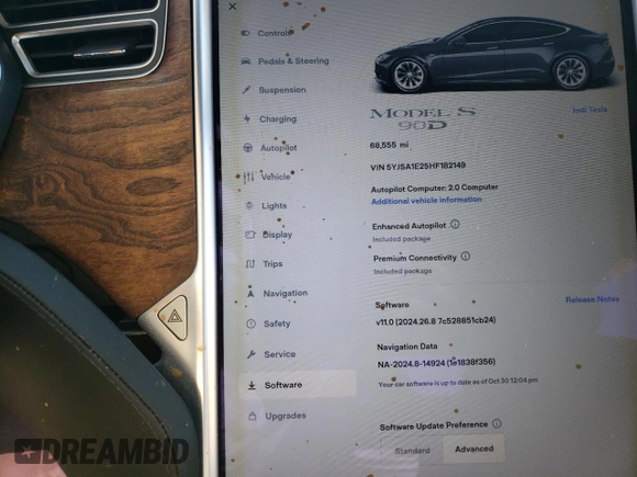 2017 Tesla Model S 100D z VIN 5YJSA1E25HF182149, wystawiony jako Copart lot #78556314 z przebiegiem 68 555 mil mil oraz Szkoda całkowita • Salvage title. Historia ofert i sprzedaży dostępna na DreamBid. Obrazek 9.