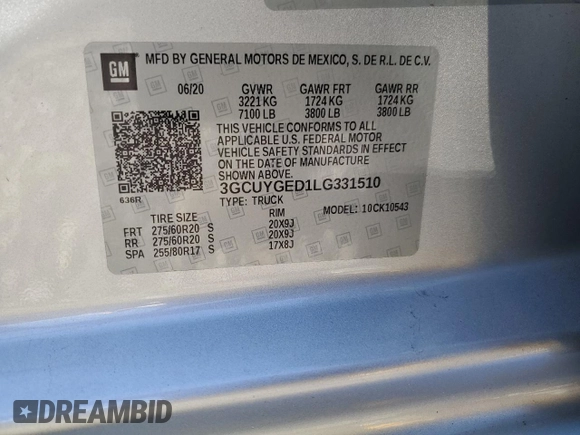 2020 Chevrolet Silverado 1500 LTZ with VIN 3GCUYGED1LG331510, listed as a Copart auction lot 45691385 with 74,304 mi miles and Salvage Title. Bid and sale history available at DreamBid. Image 12.