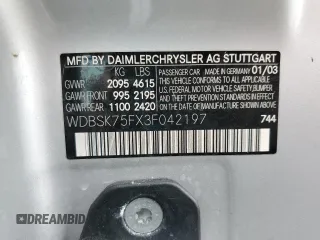 2003 Mercedes-Benz SL 500 with VIN WDBSK75FX3F042197, listed as a Copart auction lot 59703925 with Not provided miles and Clean title. Bid and sale history available at DreamBid. Image 12.