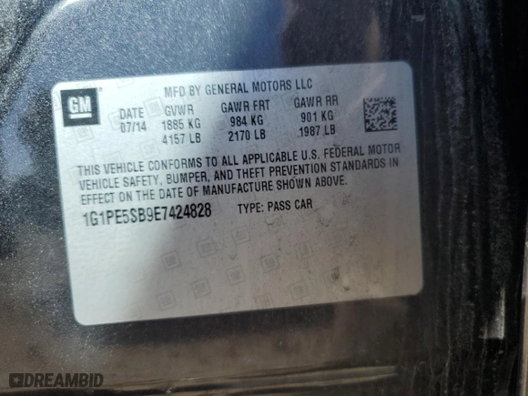 2014 Chevrolet Cruze 2LT with VIN 1G1PE5SB9E7424828, listed as a Copart auction lot 46715275 with 135,260 mi miles and Salvage Title. Bid and sale history available at carsss.com. Image 13.