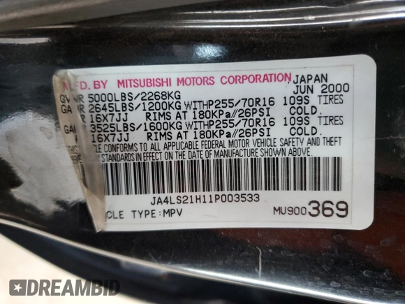 2001 Mitsubishi Montero ES z VIN JA4LS21H11P003533, wystawiony jako Copart lot #54403045 z przebiegiem 241 477 mil mil oraz Szkoda całkowita • Salvage title. Historia ofert i sprzedaży dostępna na DreamBid. Obrazek 12.