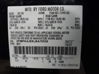 2020 Ford Edge SEL with VIN 2FMPK4J9XLBA70536, listed as a IAAI auction lot 41040622 with 79,235 mi miles. Bid and sale history available at carsss.com. Image 9.