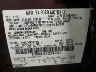 2012 Ford Flex SEL z VIN 2FMHK6CC9CBD16341, wystawiony jako Copart lot #41493825 z przebiegiem Nie podano mil oraz Szkoda całkowita • Salvage title. Historia ofert i sprzedaży dostępna na DreamBid. Obrazek 16.