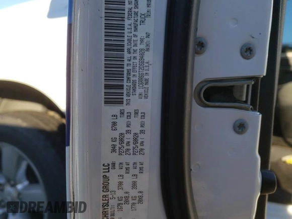 2013 Ram 1500 Big Horn z VIN 1C6RR6GT2DS694028, wystawiony jako Copart lot #83649104 z przebiegiem 133 152 mil mil oraz Szkoda całkowita • Salvage title. Historia ofert i sprzedaży dostępna na DreamBid. Obrazek 12.