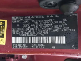 2010 Toyota Highlander SE with VIN 5TDJK3EH6AS034652, listed as a IAAI auction lot 40511681 with 114,219 mi miles. Bid and sale history available at carsss.com. Image 9.