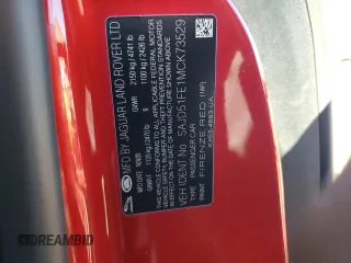 2021 Jaguar F-Type R with VIN SAJD51FE1MCK73529, listed as a Copart auction lot 41490695 with 23,201 mi miles and Salvage Title. Bid and sale history available at DreamBid. Image 14.