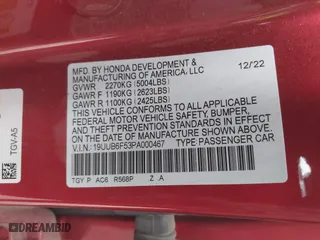 2023 Acura TLX w/A-Spec Package with VIN 19UUB6F53PA000467, listed as a IAAI auction lot 40611285 with 14,456 mi miles. Bid and sale history available at carsss.com. Image 9.