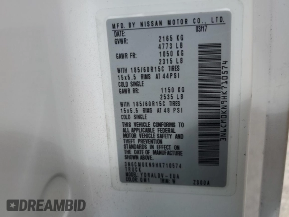 2017 Nissan NV200 SV with VIN 3N6CM0KN9HK710574, listed as a Copart auction lot 48884225 with 160,216 mi miles and Salvage title. Bid and sale history available at DreamBid. Image 16.