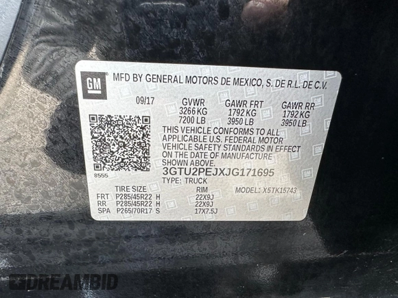 2018 GMC Sierra 1500 Denali z VIN 3GTU2PEJXJG171695, wystawiony jako Copart lot #59631005 z przebiegiem 226 029 mil mil oraz Czysty tytuł • Clean title. Historia ofert i sprzedaży dostępna na DreamBid. Obrazek 10.