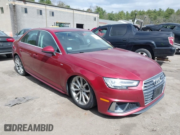 2019 Audi A4 Premium Plus z VIN WAUENAF49KN004753, wystawiony jako IAAI lot #42012315 z przebiegiem 105 208 mil mil oraz . Historia ofert i sprzedaży dostępna na DreamBid. Obrazek 1.