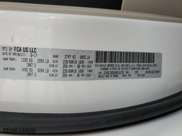 2017 Chrysler Pacifica Touring-L with VIN 2C4RC1BG9HR810176, listed as a Copart auction lot 51773275 with 112,305 mi miles and Clean Title. Bid and sale history available at carsss.com. Image 14.