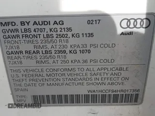 2017 Audi Q3 Premium Plus z VIN WA1HCCFS4HR017356, wystawiony jako IAAI lot #42054078 z przebiegiem 139 691 mil mil oraz . Historia ofert i sprzedaży dostępna na DreamBid. Obrazek 9.