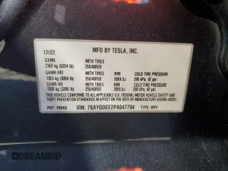 2023 Tesla Model Y Long Range with VIN 7SAYGDEE2PA047794, listed as a Copart auction lot 48397305 with 18,850 mi miles and Salvage Title. Bid and sale history available at DreamBid. Image 15.