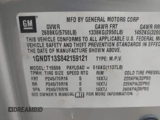 2004 Chevrolet TrailBlazer LS with VIN 1GNDT13S842159121, listed as a IAAI auction lot 42206485 with 156,432 mi miles and . Bid and sale history available at DreamBid. Image 9.