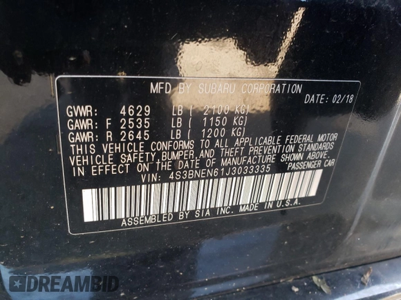 2018 Subaru Legacy Limited with VIN 4S3BNEN61J3033335, listed as a Copart auction lot 68383263 with 83,362 mi miles. Bid and sale history available at carsss.com. Image 12.
