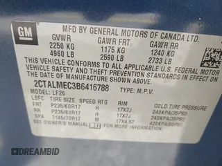 2011 GMC Terrain SLE-1 with VIN 2CTALMEC3B6416788, listed as a IAAI auction lot 42535381 with 106,752 mi miles and . Bid and sale history available at DreamBid. Image 9.