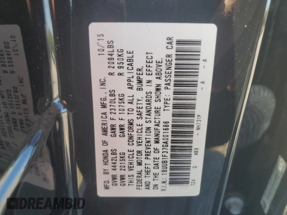 2016 Acura TLX с VIN 19UUB1F37GA001686, выставлен на аукционе Copart как лот 54575975 с пробегом 62 934 миль миль и Списание • Salvage title. История ставок и продаж доступна на DreamBid. Изображение 12.