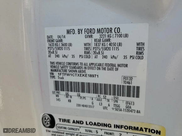 2014 Ford F-150 XL with VIN 1FTFW1CTXEKE18971, listed as a Copart auction lot 49151985 with 118,975 mi miles and Salvage Title. Bid and sale history available at carsss.com. Image 13.