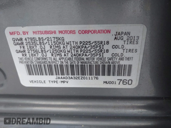 2014 Mitsubishi Outlander SE z VIN JA4AD3A32EZ011176, wystawiony jako IAAI lot #42336692 z przebiegiem 145 492 mil mil oraz . Historia ofert i sprzedaży dostępna na DreamBid. Obrazek 9.