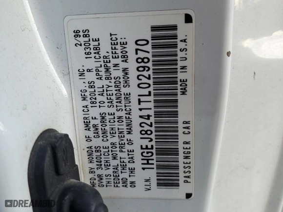 1996 Honda Civic EX with VIN 1HGEJ8241TL029870, listed as a Copart auction lot 77608634 with 111,058 mi miles and Salvage Title. Bid and sale history available at carsss.com. Image 12.