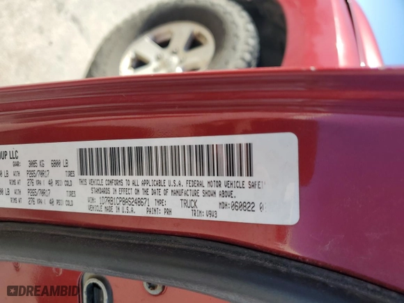 2010 Dodge Ram 1500 ST with VIN 1D7RB1CP8AS248671, listed as a Copart auction lot 84604084 with 168,372 mi miles and Salvage Title. Bid and sale history available at carsss.com. Image 14.