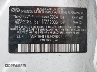 2018 Hyundai Elantra SEL with VIN 5NPD84LF8JH298500, listed as a Copart auction lot 54723435 with 53,803 mi miles and Salvage Title. Bid and sale history available at DreamBid. Image 12.
