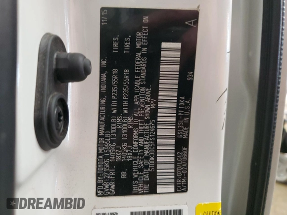 2015 Toyota Sienna Ltd with VIN 5TDDK3DC5FS124675, listed as a Copart auction lot 48346315 with 111,881 mi miles and Salvage Title. Bid and sale history available at carsss.com. Image 14.