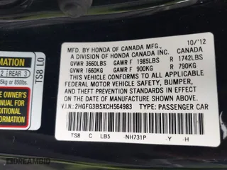 2012 Honda Civic Cpe LX with VIN 2HGFG3B5XCH564983, listed as a IAAI auction lot 41806301 with 185,634 mi miles. Bid and sale history available at carsss.com. Image 9.