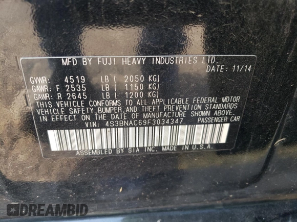 2015 Subaru Legacy Premium с VIN 4S3BNAC69F3034347, выставлен на аукционе Copart как лот 81842844 с пробегом 131 694 миль миль и Списание • Salvage title. История ставок и продаж доступна на DreamBid. Изображение 12.