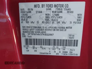 2007 Ford F-150 XLT с VIN 1FTPW14V37KB22567, выставлен на аукционе IAAI как лот 42280284 с пробегом Не указан миль и . История ставок и продаж доступна на DreamBid. Изображение 9.
