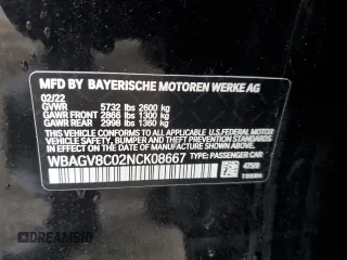 2022 BMW 8 Series M850i z VIN WBAGV8C02NCK08667, wystawiony jako Copart lot #55632805 z przebiegiem 22 737 mil mil oraz Szkody całkowita. Historia ofert i sprzedaży dostępna na DreamBid. Obrazek 12.
