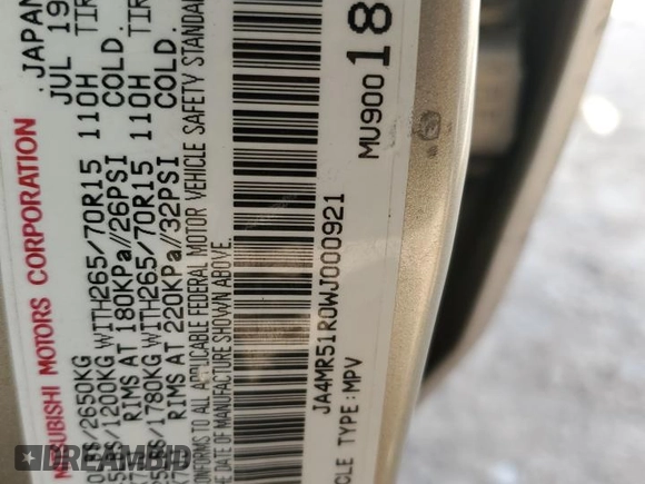 1998 Mitsubishi Montero z VIN JA4MR51R0WJ000921, wystawiony jako Copart lot #56250965 z przebiegiem 181 293 mil mil oraz Szkoda całkowita • Salvage title. Historia ofert i sprzedaży dostępna na DreamBid. Obrazek 14.