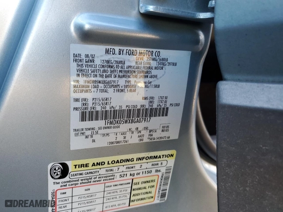 2008 Ford Taurus X SEL with VIN 1FMDK05WX8GA07917, listed as a Copart auction lot 83620464 with 187,252 mi miles and Salvage Title. Bid and sale history available at carsss.com. Image 14.