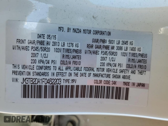 2015 Mazda CX-9 Grand Touring с VIN JM3TB2DA1F0462203, выставлен на аукционе Copart как лот 37073714 с пробегом 101 293 миль миль и Списание • Salvage title. История ставок и продаж доступна на DreamBid. Изображение 14.