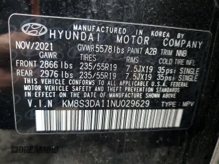 2022 Hyundai Santa Fe Hybrid SEL Premium with VIN KM8S3DA11NU029629, listed as a Copart auction lot 75606294 with 44,110 mi miles and Salvage Title. Bid and sale history available at carsss.com. Image 13.